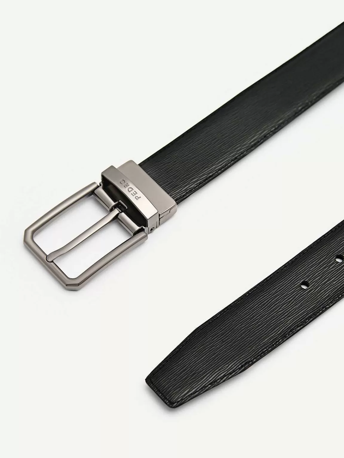 PEDRO Belts<Embossed Leather Reversible Pin Belt