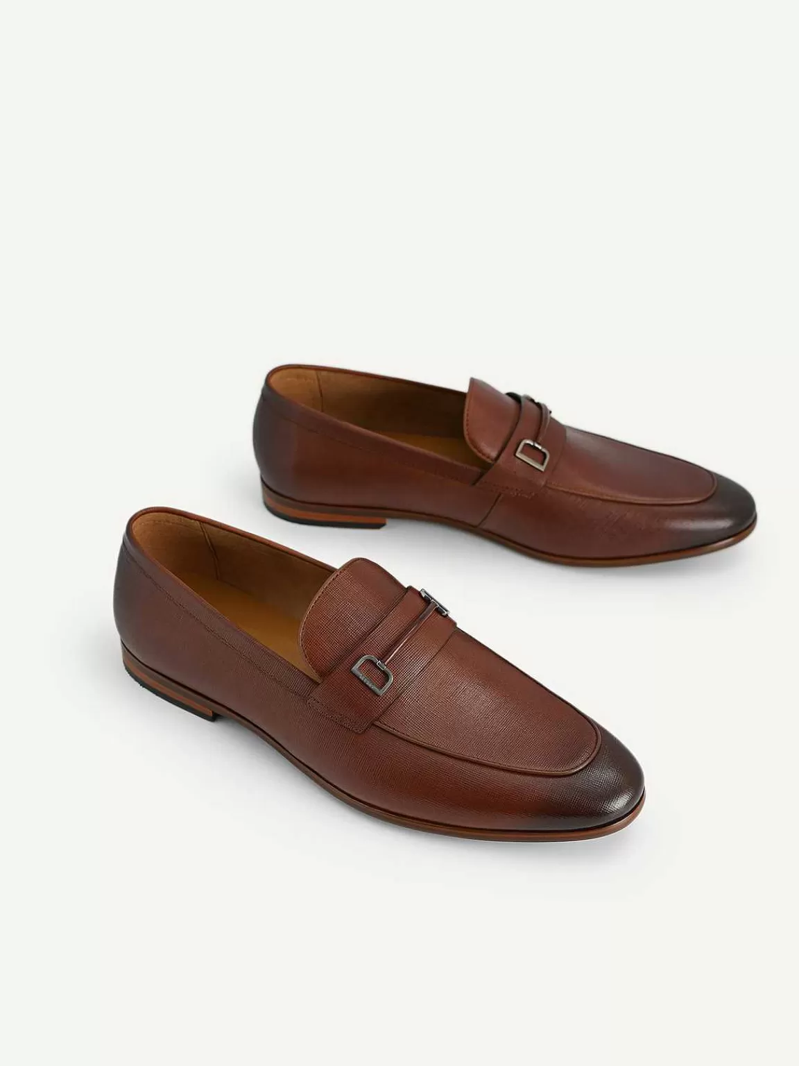 PEDRO Loafers<Textured Leather Loafers With Metal Bit